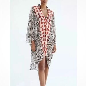 ZARA KAFTAN-Black and White with Red Triangles-Oversized V-neck kaftan